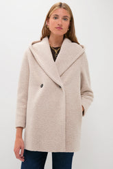 Almond Hooded Double Breasted Boucle Jacket